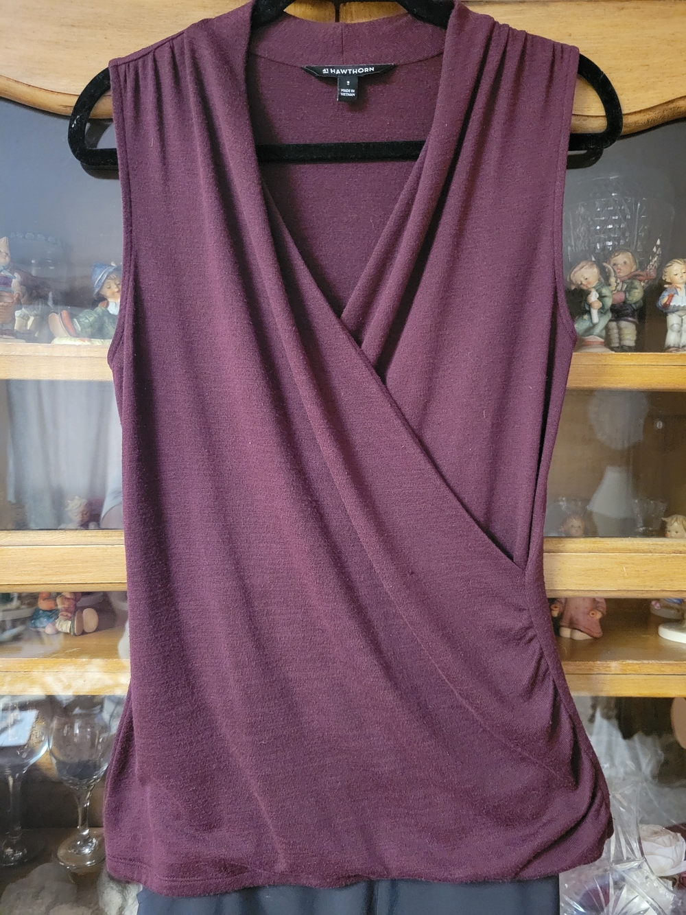 41 Hawthorn Sleeveless Faux Wrap Sweater in Burgundy Sz S